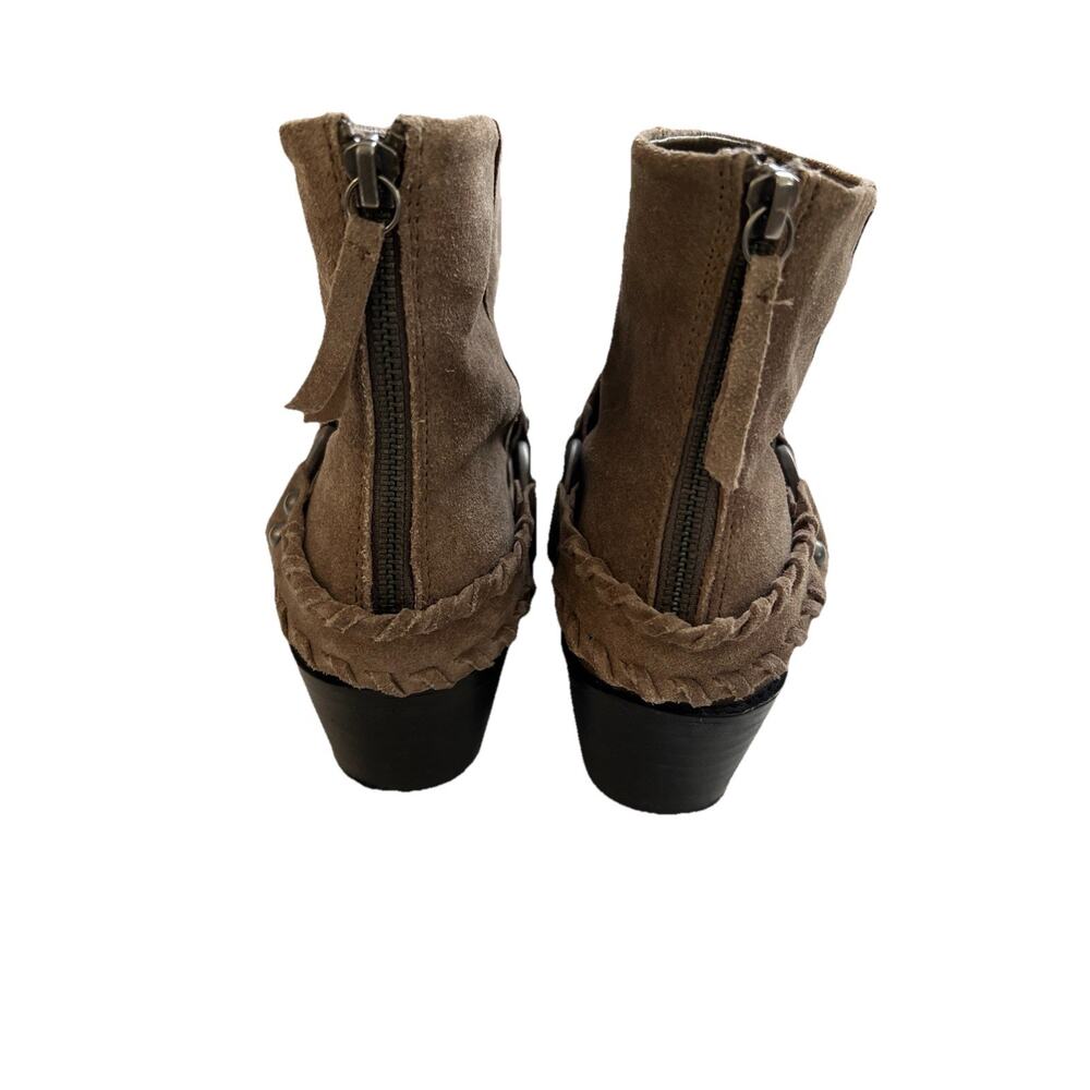 Vintage 7 Alameda Ankle Boot Womens 7.5 Brown Leather Back Zip Harness Western - Picture 10 of 13